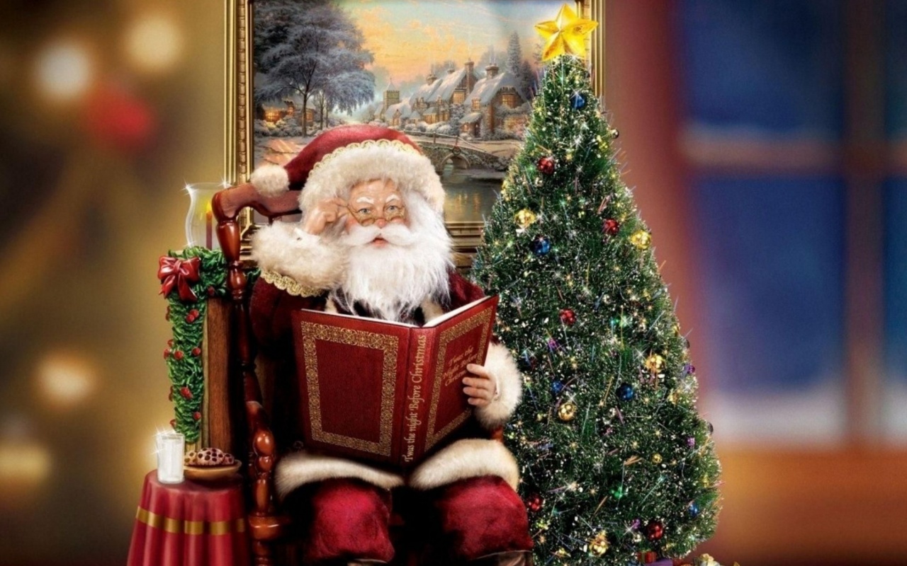 Santa Claus Sitting Tree Picture Christmas Holiday