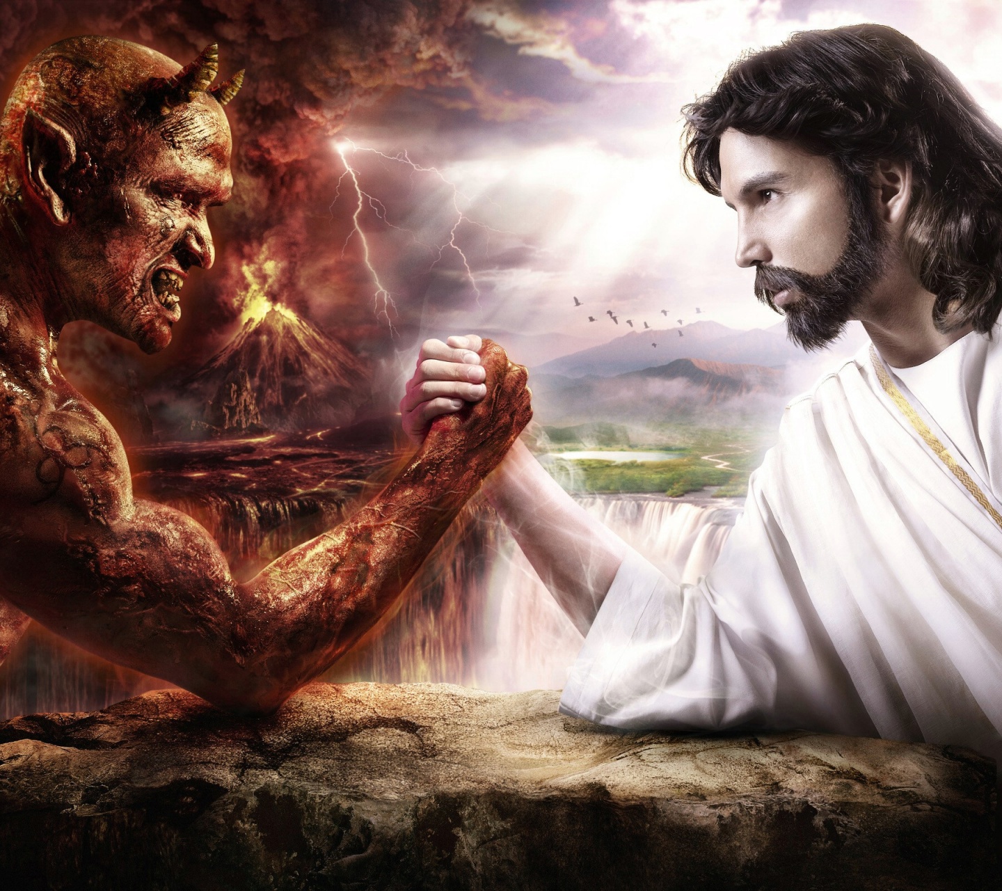 Satan Vs Jesus Arm Wrestling 