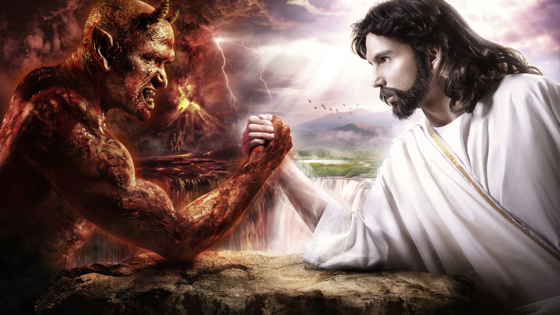 Satan Vs Jesus Arm Wrestling 