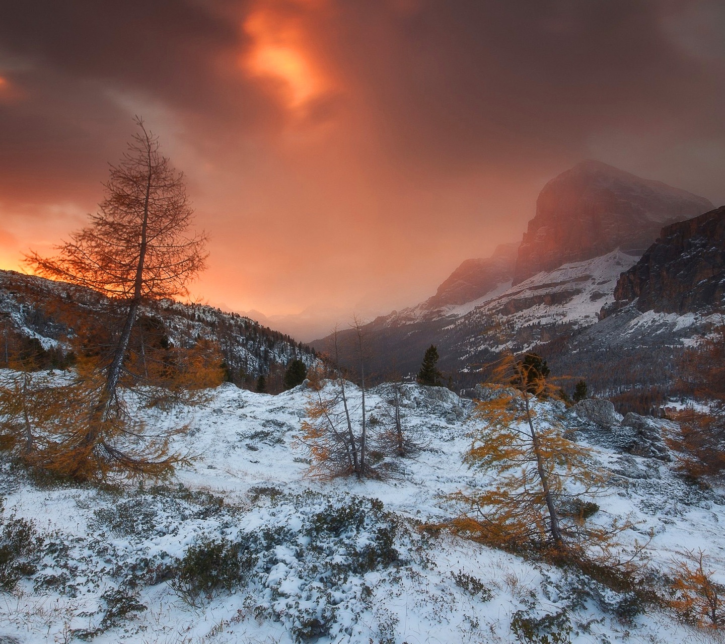 Scenery Mountain Snow Orange Sky