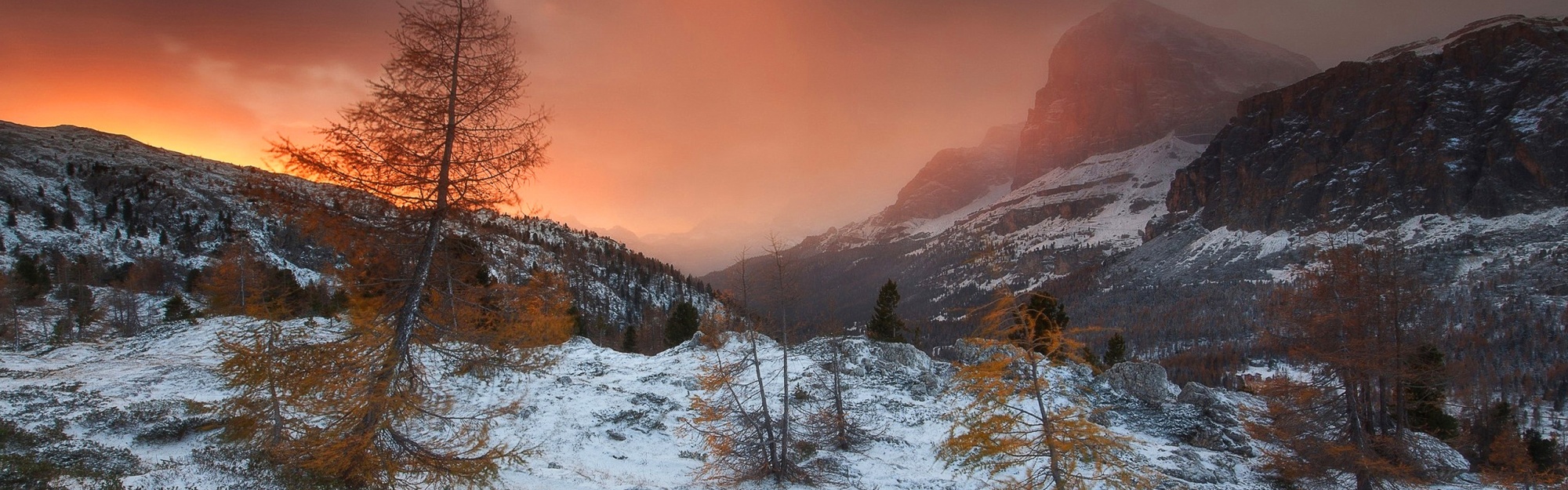 Scenery Mountain Snow Orange Sky