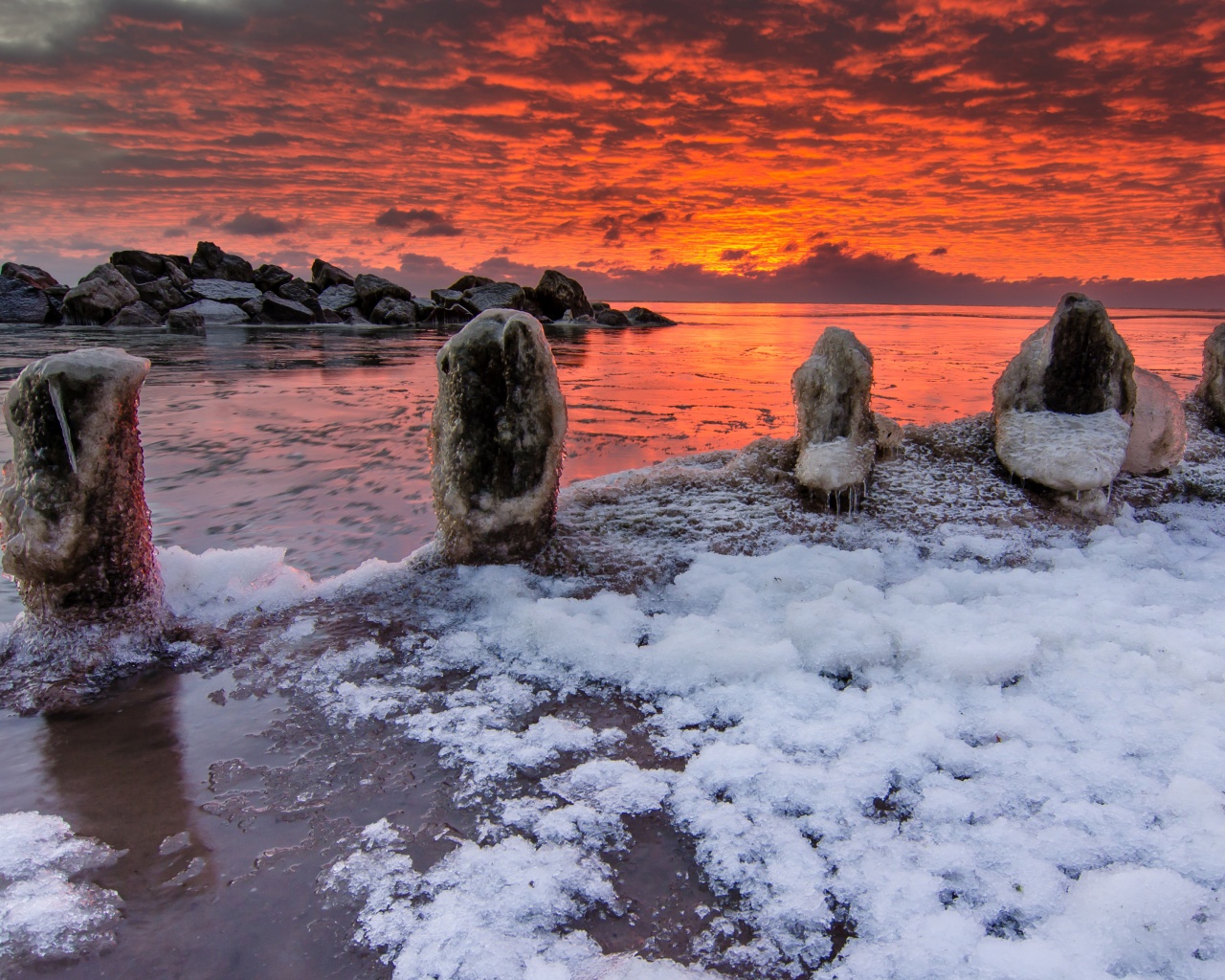 Sea Winter Sunrises Ice Snow Nature