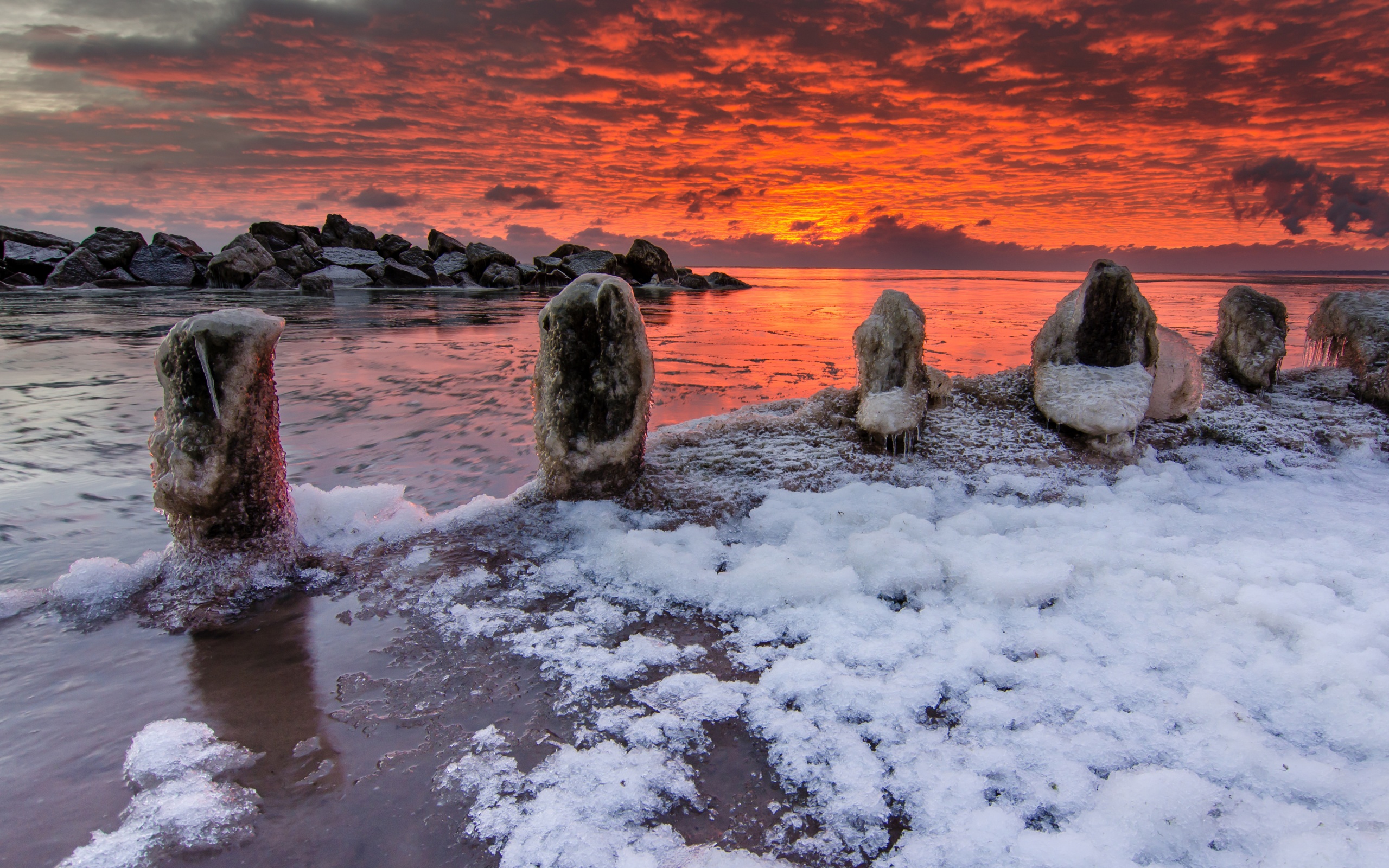 Sea Winter Sunrises Ice Snow Nature