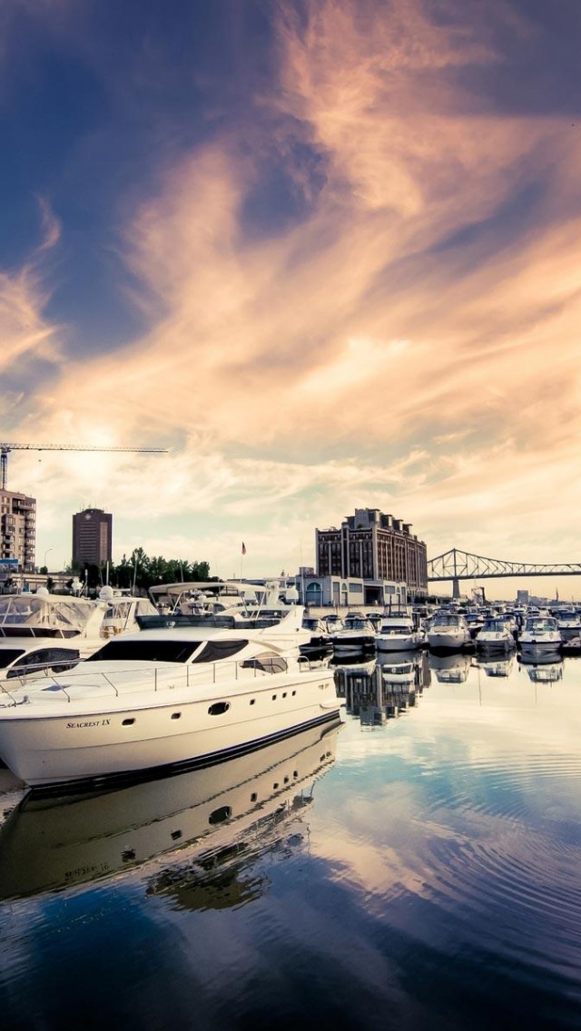 Seaport Parked Yacht Bridge Sunset Evening Screen Landscapes