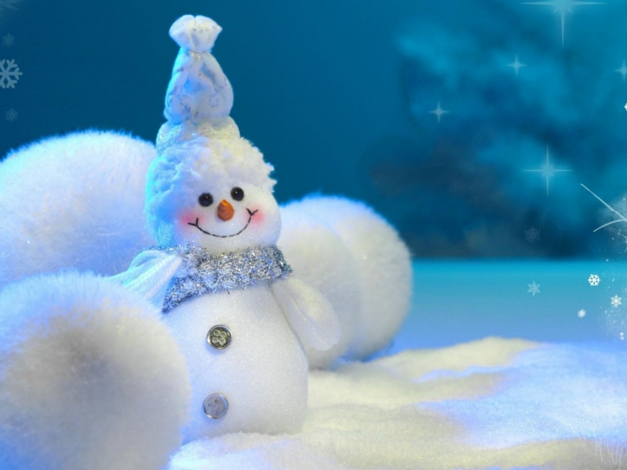 Snowman Balls Snow Snowflakes Winter New Year Christmas