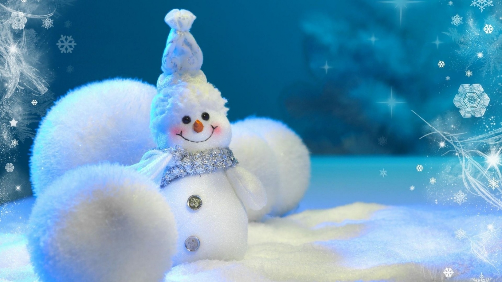 Snowman Balls Snow Snowflakes Winter New Year Christmas