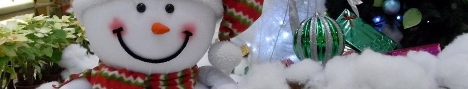 Snowman Smiling Cotton Tree Presents Christmas New Year Holiday