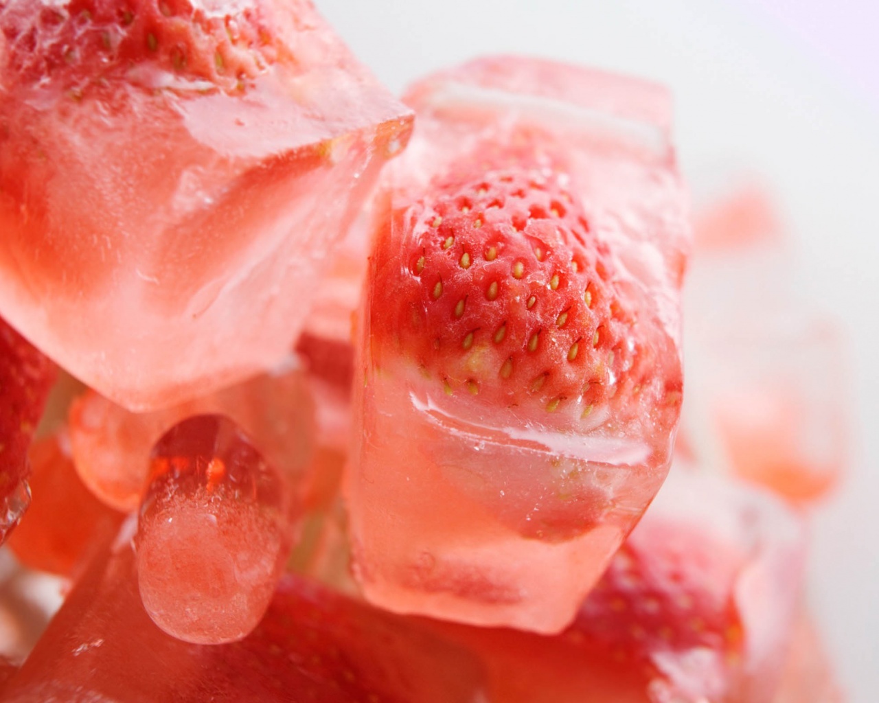 Strawberries On Ice Cubes