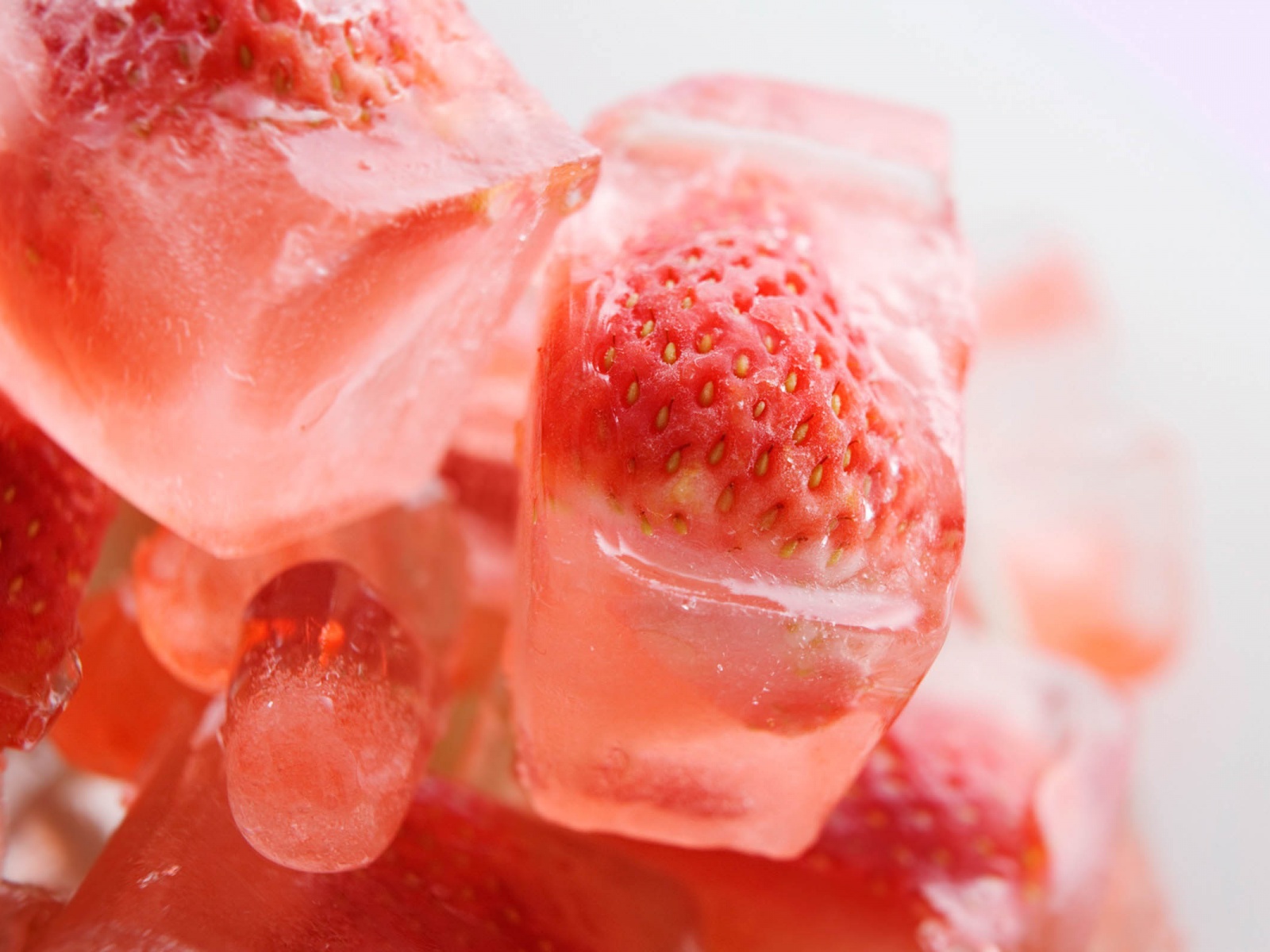 Strawberries On Ice Cubes