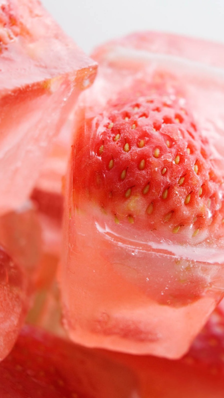 Strawberries On Ice Cubes