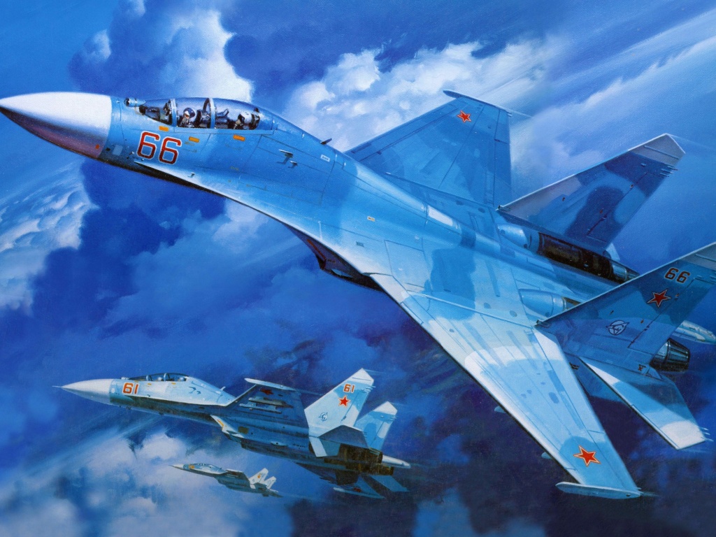 Su 27 Military Fighter In Blue Sky