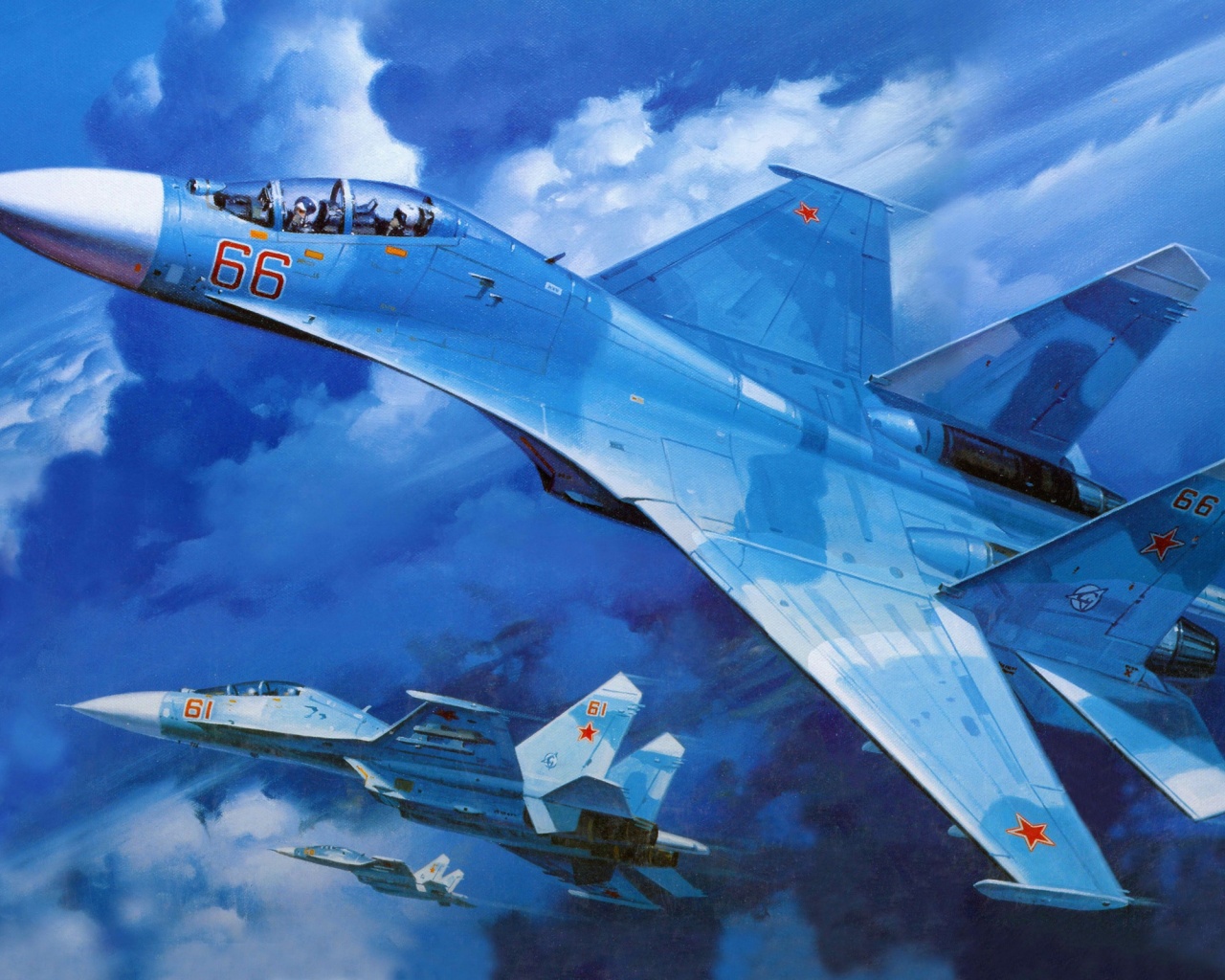 Su 27 Military Fighter In Blue Sky