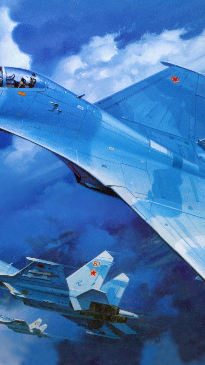 Su 27 Military Fighter In Blue Sky