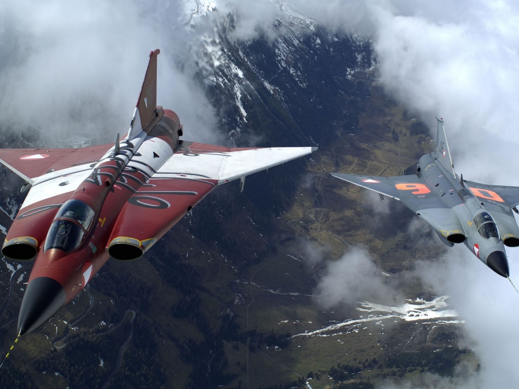 The Two Military Fighter Jets Flying Together