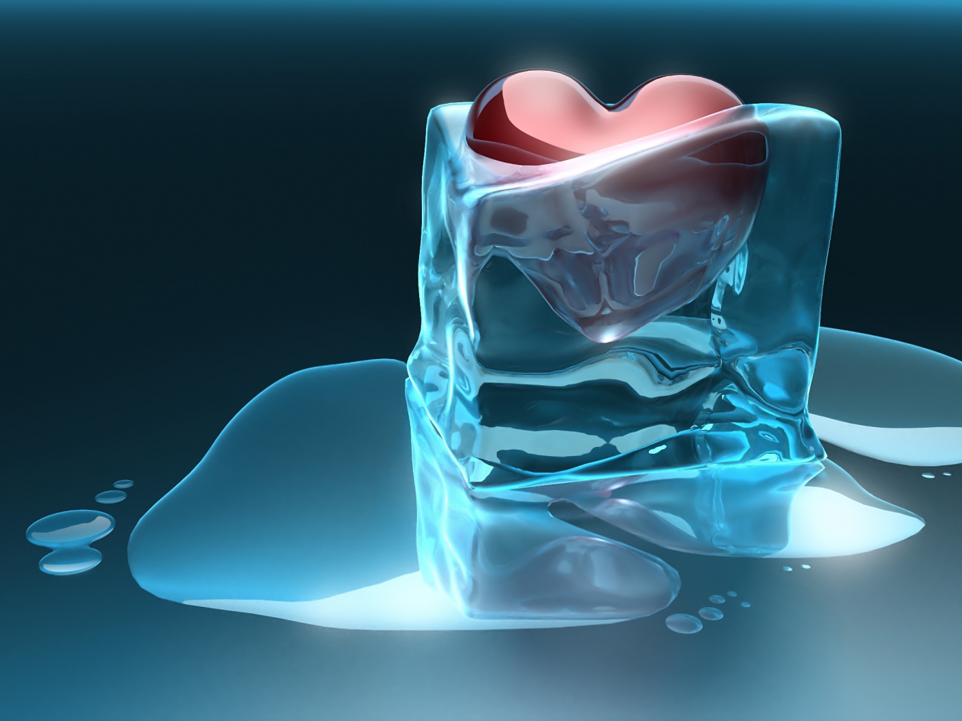 Time Heals All Wounds 3D Cube Frozen Heart Ice Love Melting Red Heart Water