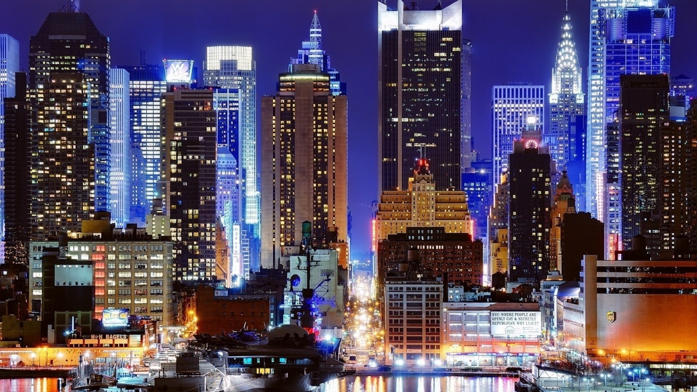 Times Square Lights Manhattan 45th Street New York Nyc Night City Landscape