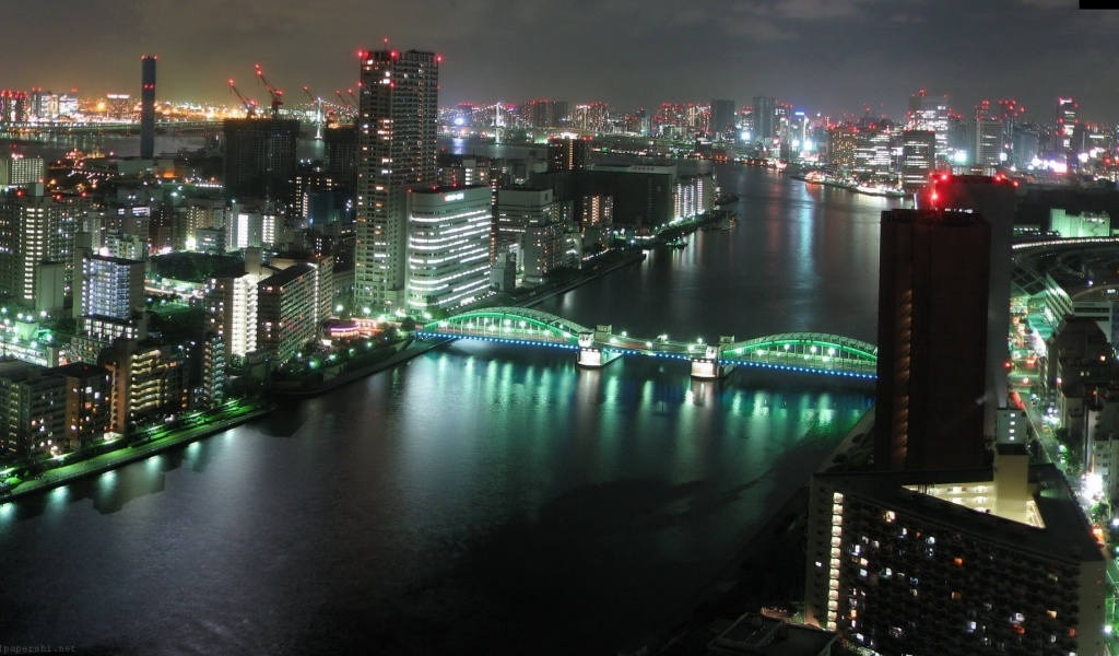 Tokyo Bridge River Building Night City Landscape