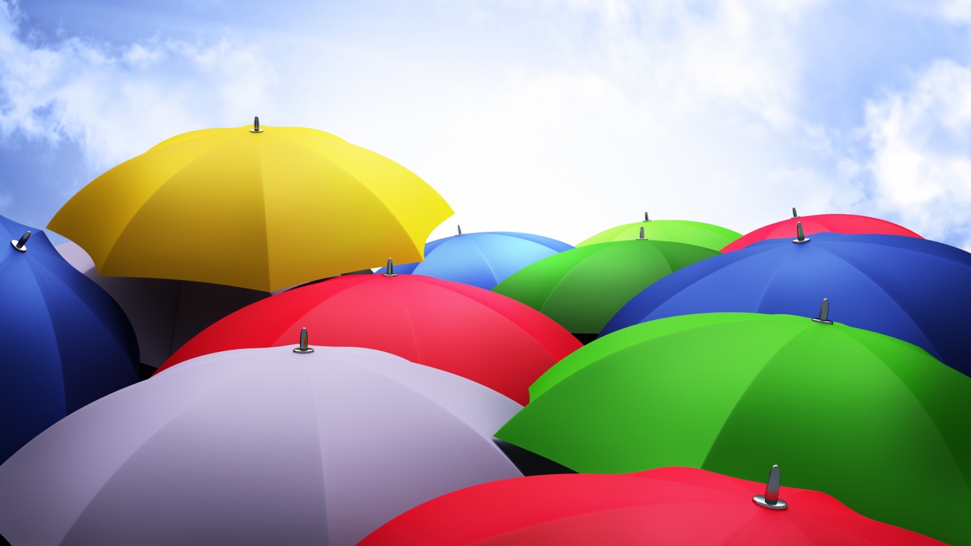 Umbrellas 3D Sky Clouds Colorful