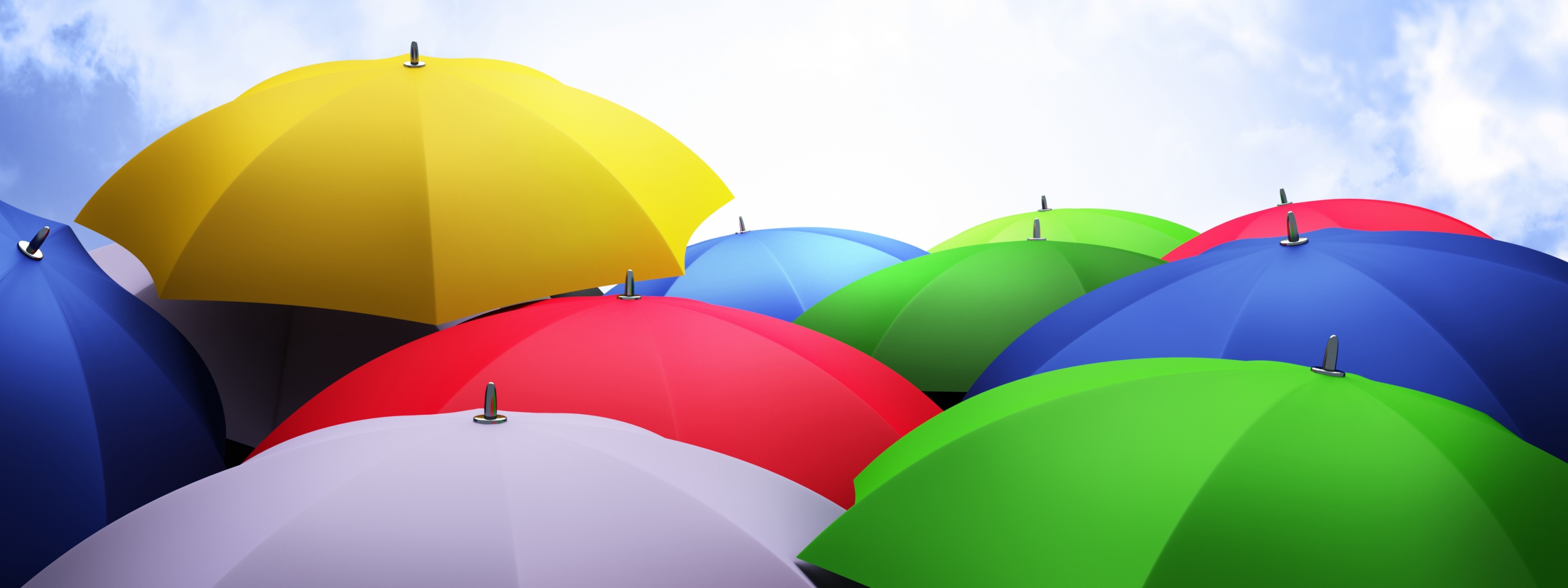 Umbrellas 3D Sky Clouds Colorful