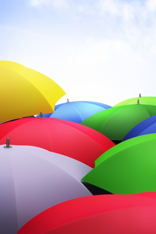 Umbrellas 3D Sky Clouds Colorful