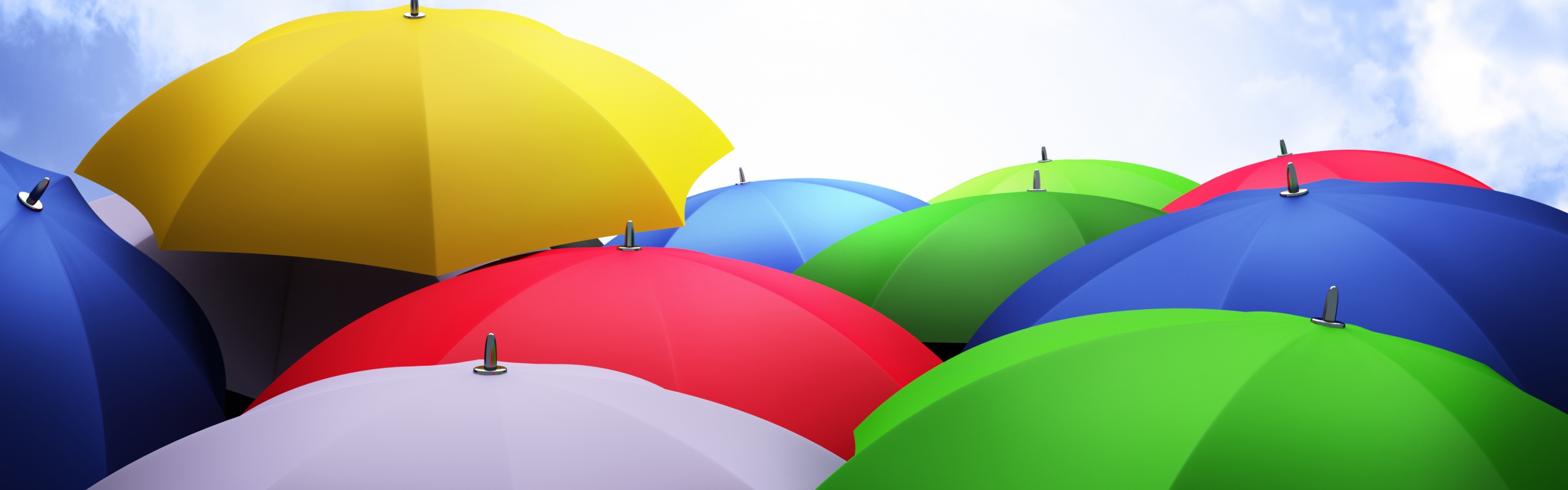 Umbrellas 3D Sky Clouds Colorful