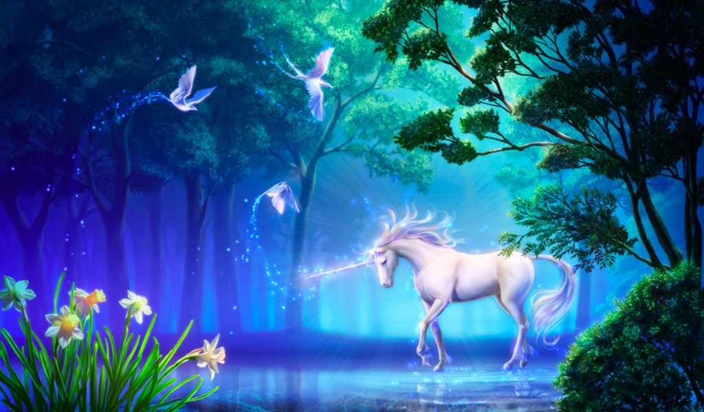 Unicorn In Fantasy Magic Forest