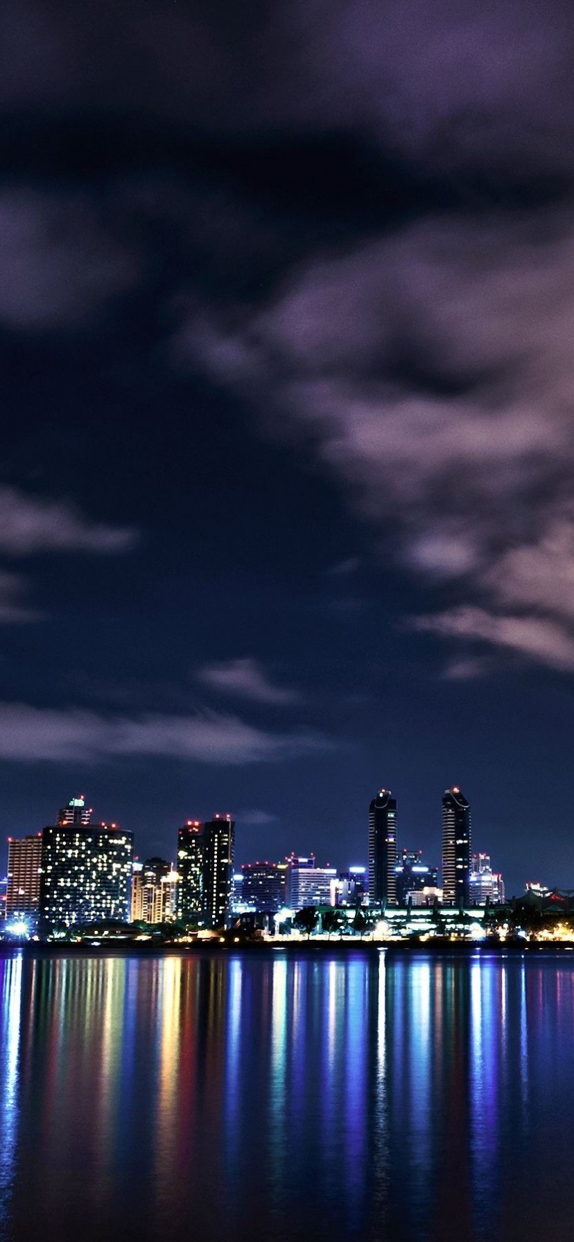 Usa California San Diego Downtown Night Buildings Lights Reflection