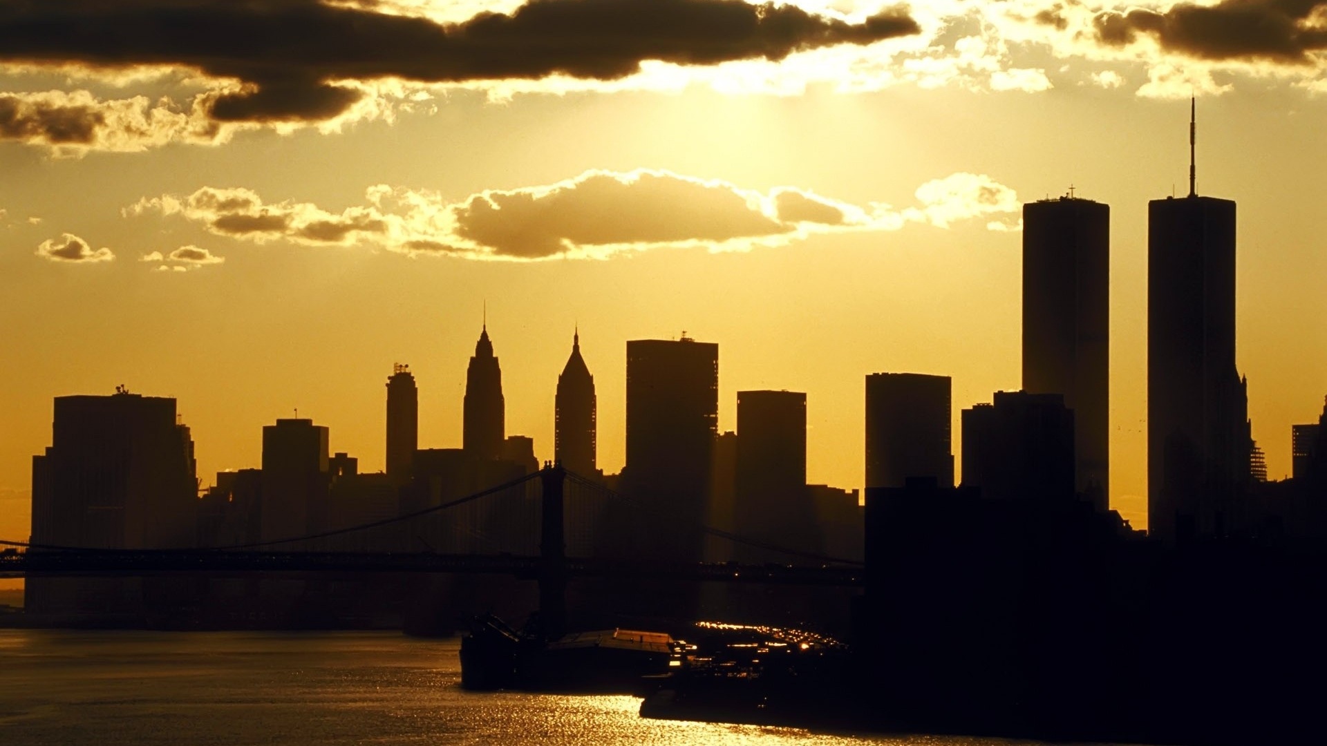 Usa Night New York Sunset Evening City Landscape