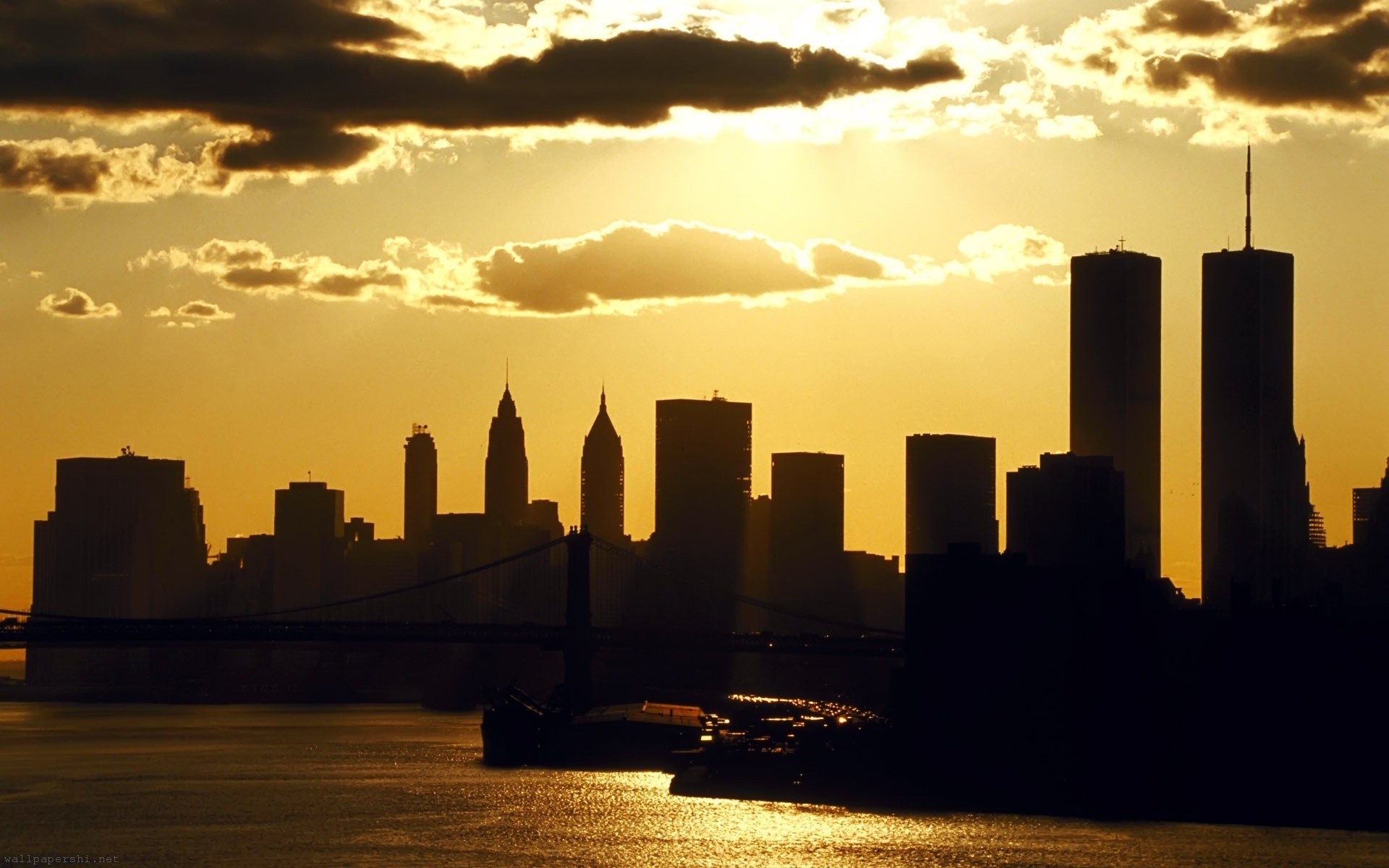 Usa Night New York Sunset Evening City Landscape