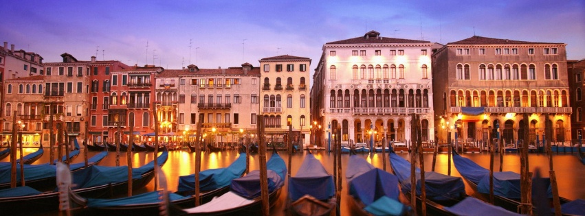 Venice Italia Italy City Water Night Moon Buildings Houses Gondolas Boats Water River Canal Lighting Lights Reflection