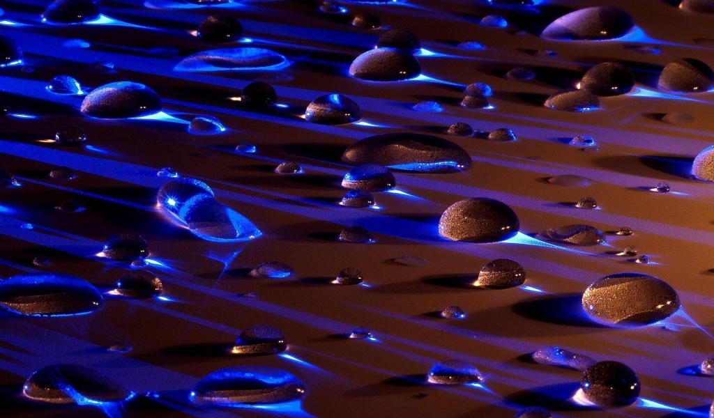 Water Drops In Blue Light