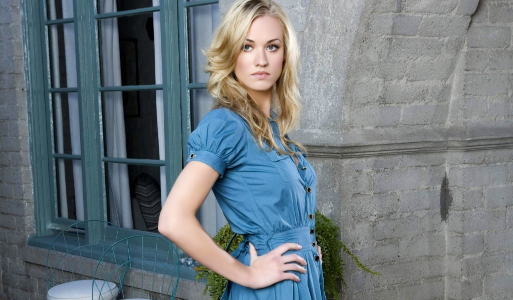 Yvonne Strahovski Blonde Dress Photo Shoot Window